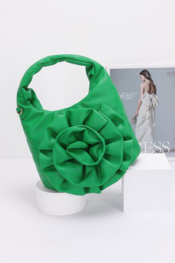 Faux Leather Top-Handle Bag with Floral Handle