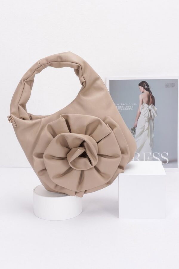 Faux Leather Top-Handle Bag with Floral Handle