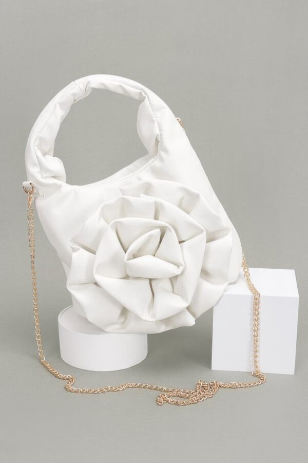 Faux Leather Top-Handle Bag with Floral Handle