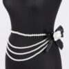 Faux Pearl Flower Ribbon Belt – Layered Floral Accent