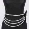 Faux Pearl Flower Ribbon Belt – Layered Floral Accent
