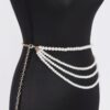 Faux Pearl Flower Ribbon Belt – Layered Floral Accent