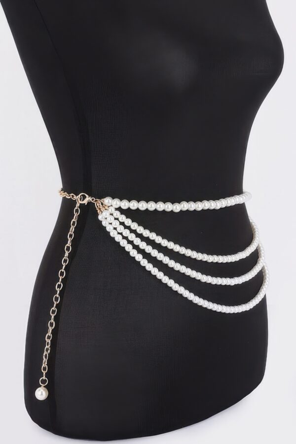 Faux Pearl Flower Ribbon Belt – Layered Floral Accent