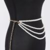 Faux Pearl Flower Ribbon Belt – Layered Floral Accent