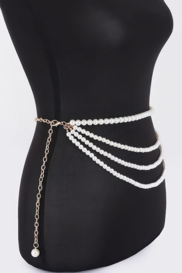 Faux Pearl Flower Ribbon Belt – Layered Floral Accent