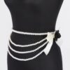 Faux Pearl Flower Ribbon Belt – Layered Floral Accent