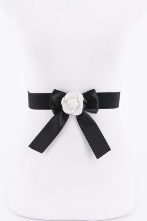 Flower Satin Ribbon Elastic Belt – Satin Bow Detail