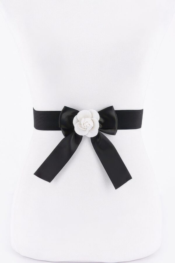 Flower Satin Ribbon Elastic Belt – Satin Bow Detail