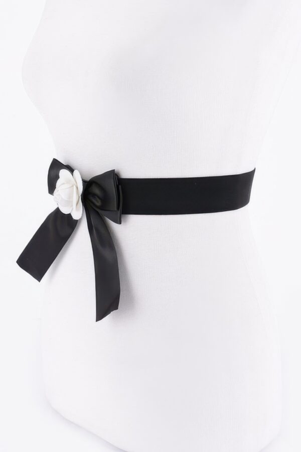 Flower Satin Ribbon Elastic Belt – Satin Bow Detail