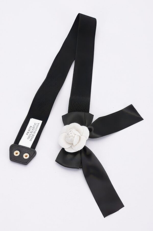 Flower Satin Ribbon Elastic Belt – Satin Bow Detail