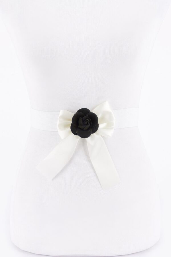 Flower Satin Ribbon Elastic Belt – Satin Bow Detail