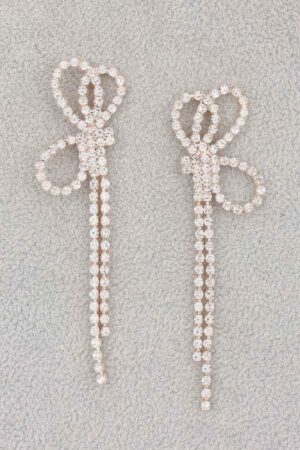 Lightweight Rhinestone Bow Ribbon Drop Earrings