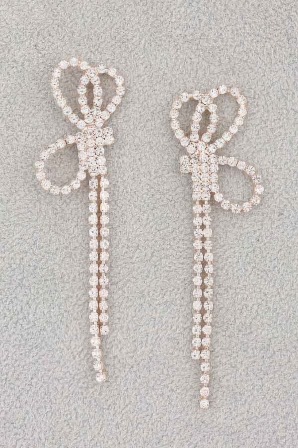 Lightweight Rhinestone Bow Ribbon Drop Earrings