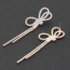 Lightweight Rhinestone Bow Ribbon Drop Earrings