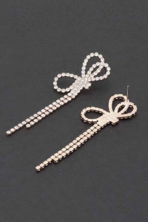 Lightweight Rhinestone Bow Ribbon Drop Earrings