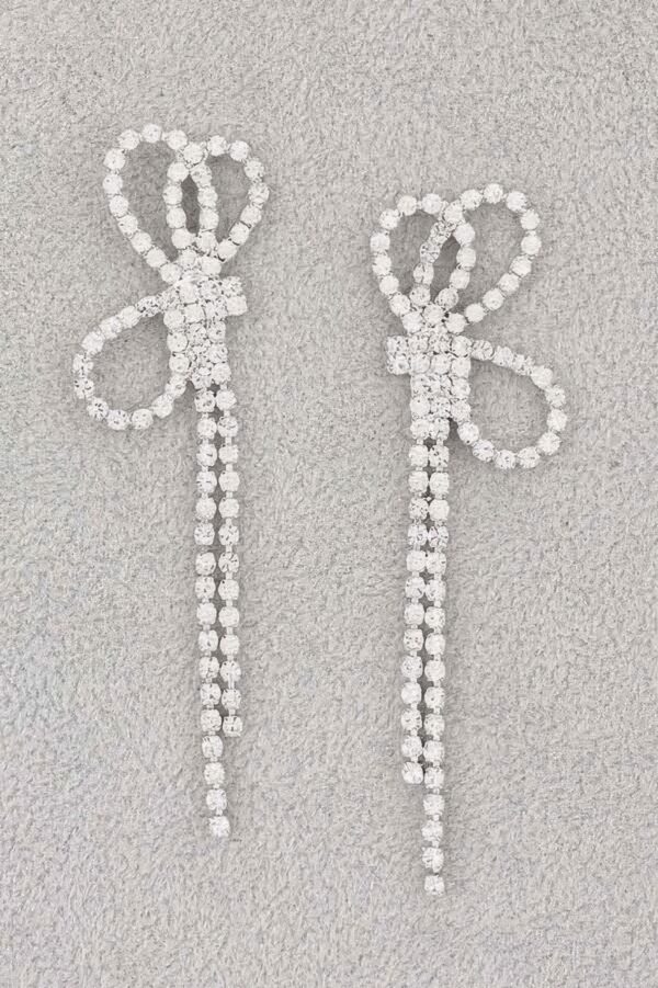 Lightweight Rhinestone Bow Ribbon Drop Earrings