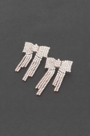 Rhinestone Ribbon Bow Drop Earrings – Sparkling Accent
