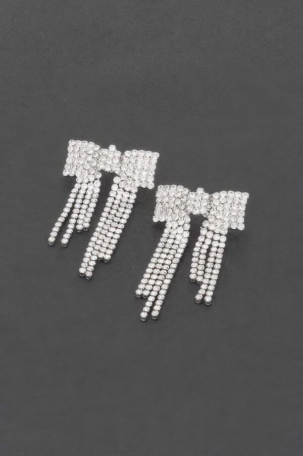 Rhinestone Ribbon Bow Drop Earrings – Sparkling Accent