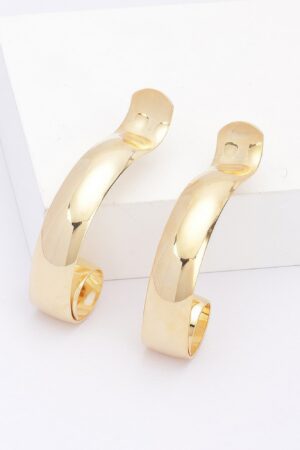 Elongated Polished Metal Hoop Earrings