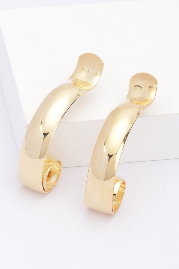 Elongated Polished Metal Hoop Earrings