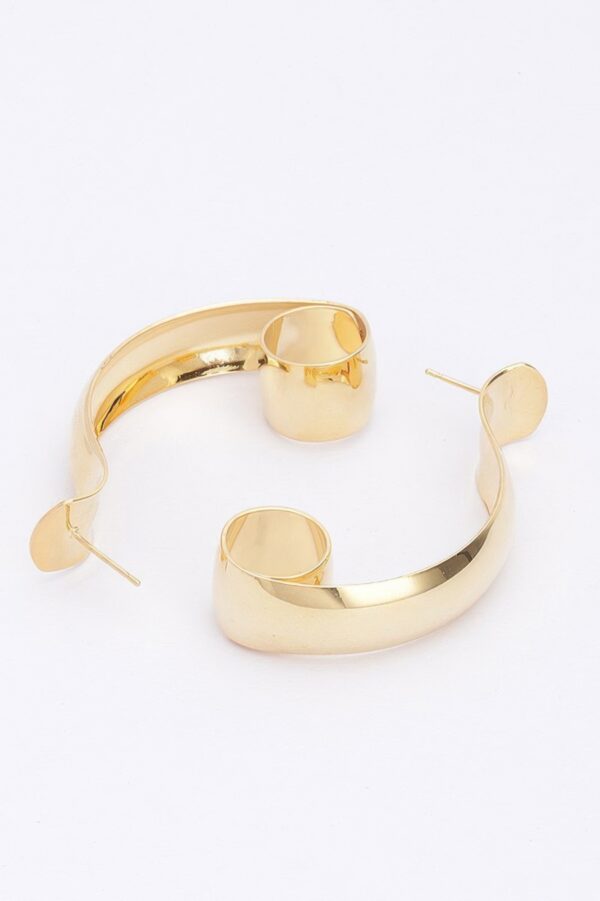 Elongated Polished Metal Hoop Earrings