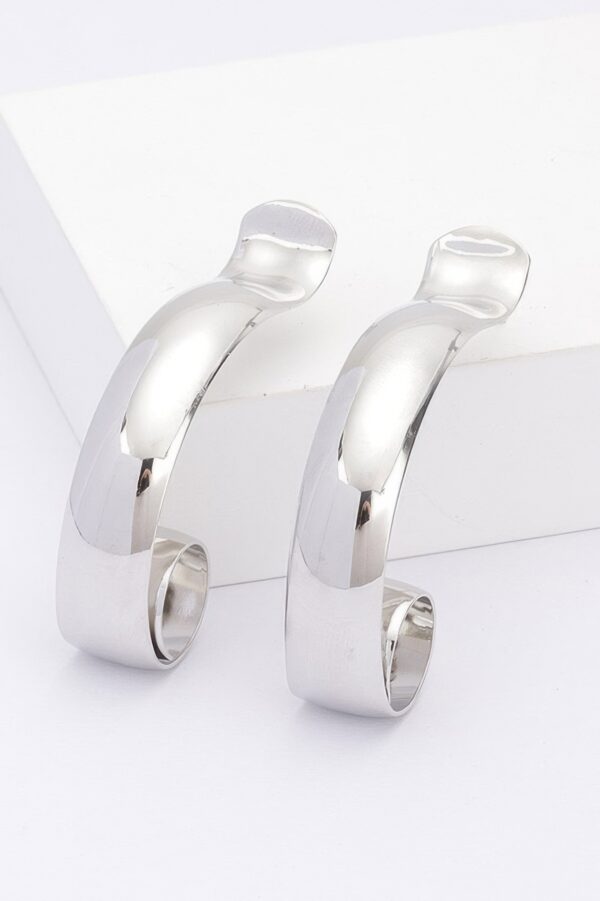 Elongated Polished Metal Hoop Earrings