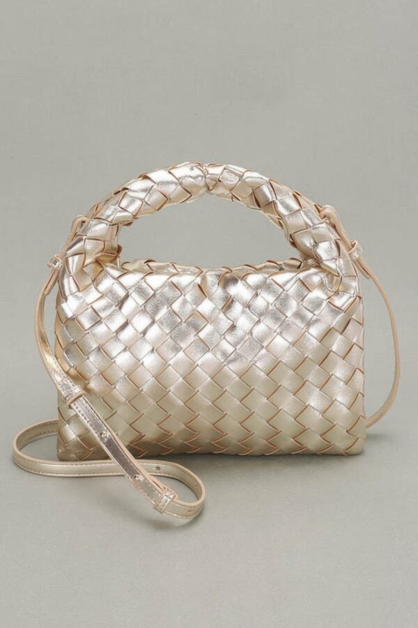 Woven Faux Leather Clutch with Detachable Strap