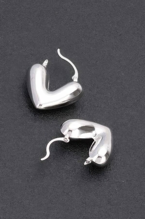 Polished Metal Heart Stud Earrings – 1″