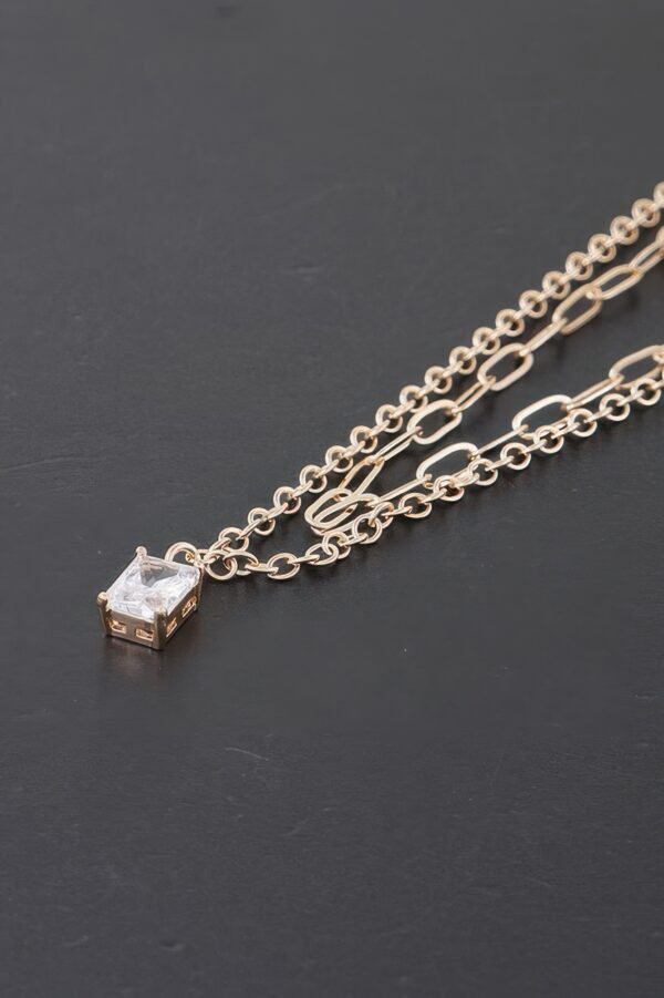 Double Cubic Crystal Chain Necklace – Layered Sparkle