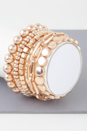 Multi-Bead & Chain Stretch Bracelet – Layered Metallic