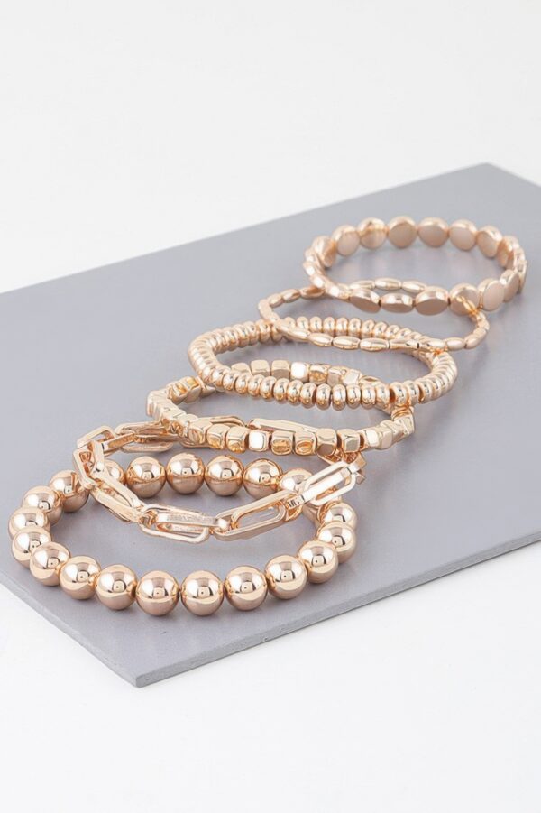 Multi-Bead & Chain Stretch Bracelet – Layered Metallic