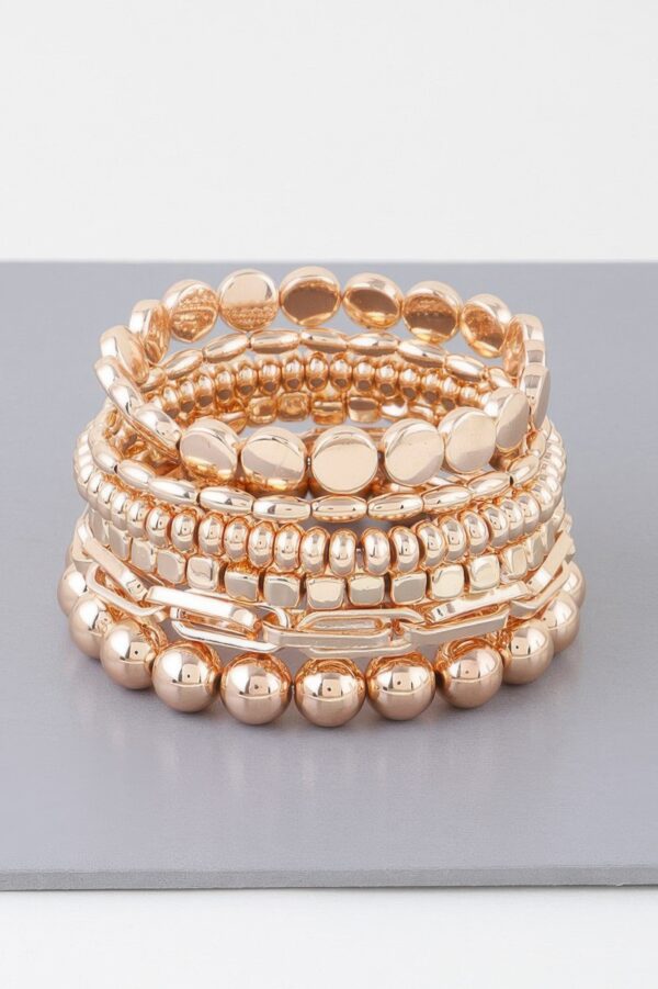 Multi-Bead & Chain Stretch Bracelet – Layered Metallic