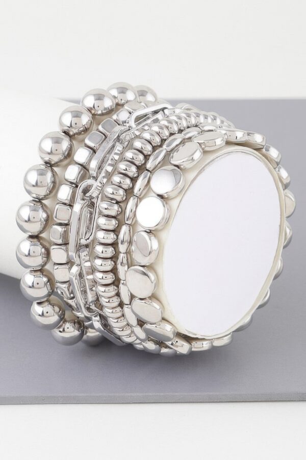 Multi-Bead & Chain Stretch Bracelet – Layered Metallic