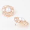 Antique Ribbon Pearl Stud Earrings – Gold-Tone