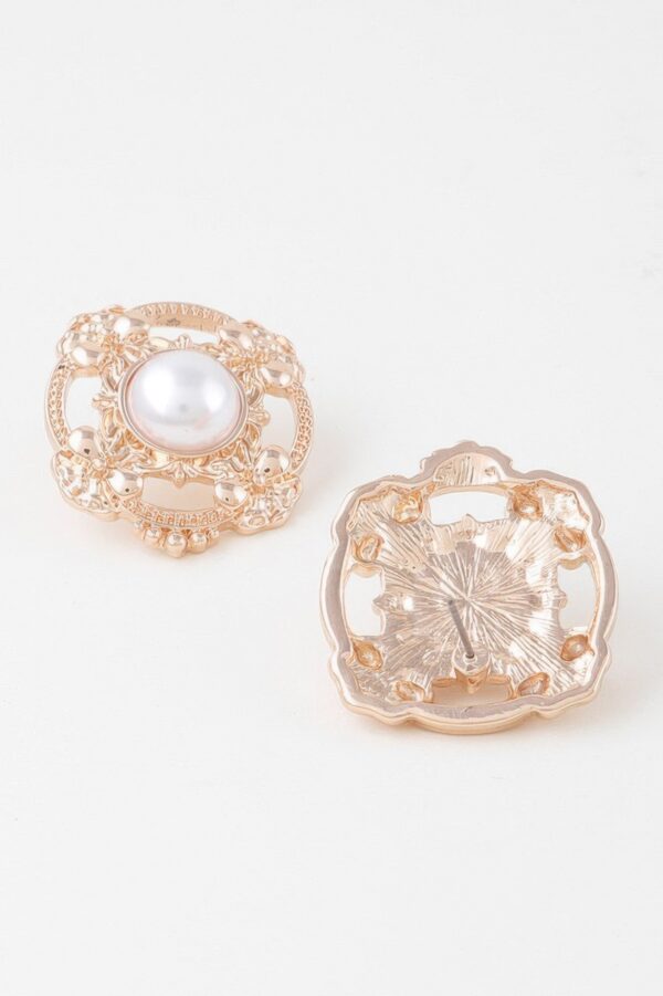 Antique Ribbon Pearl Stud Earrings – Gold-Tone