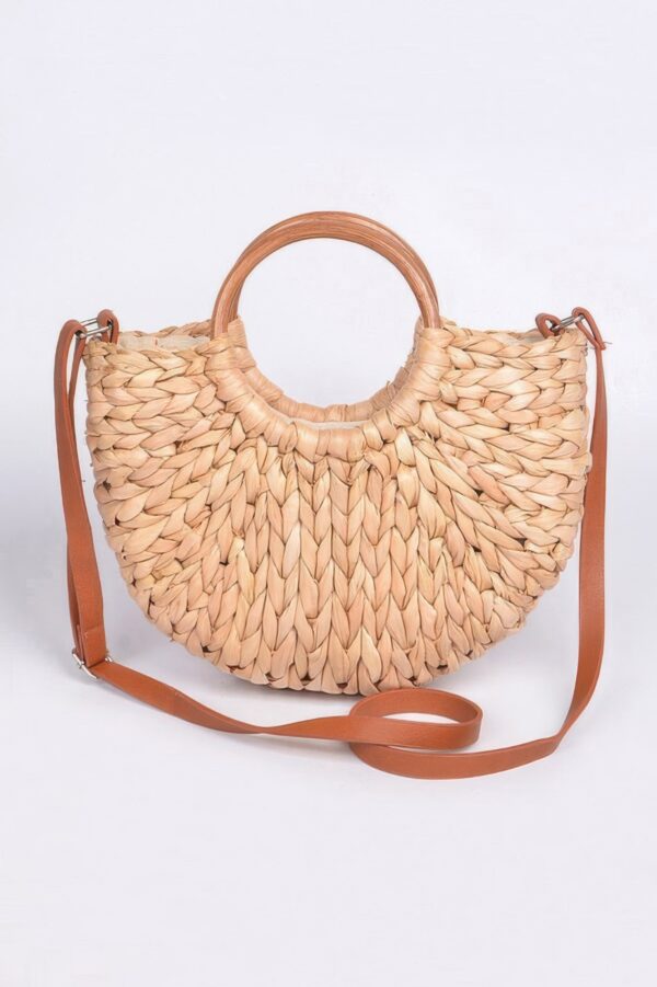 Twist-Knot Straw Clutch with Leather-Look Handle