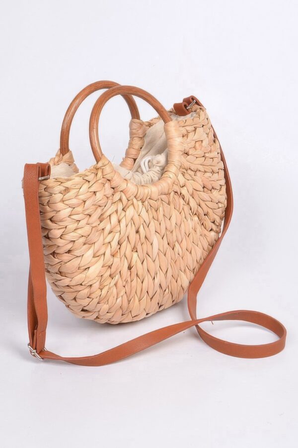 Twist-Knot Straw Clutch with Leather-Look Handle