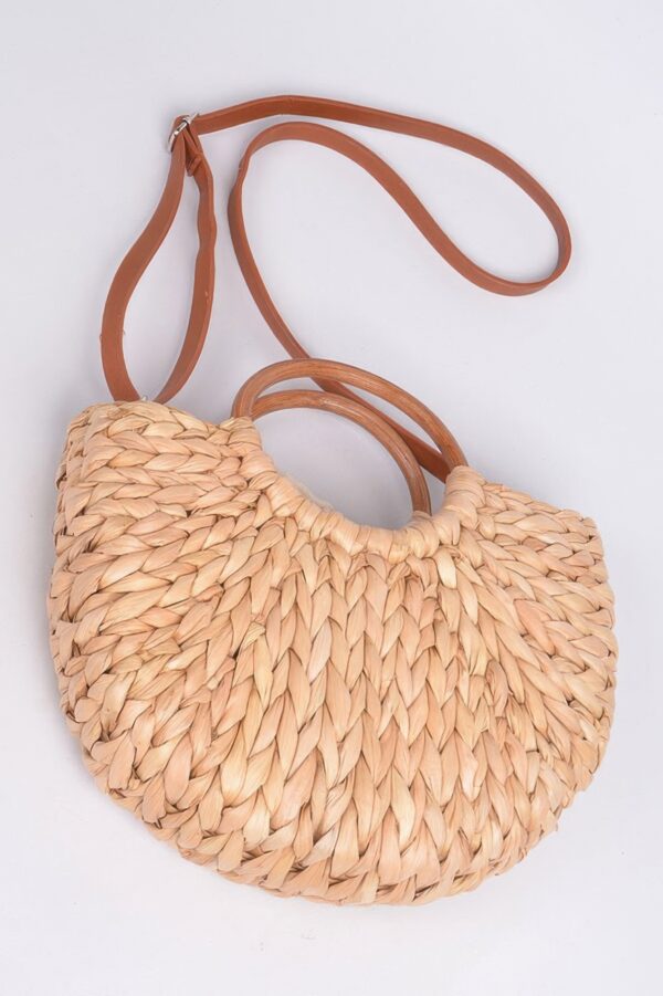 Twist-Knot Straw Clutch with Leather-Look Handle