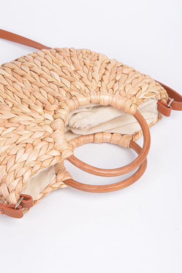 Twist-Knot Straw Clutch with Leather-Look Handle