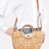 Twist-Knot Straw Clutch with Leather-Look Handle