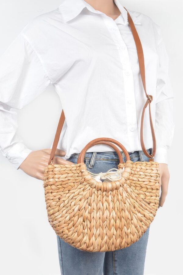 Twist-Knot Straw Clutch with Leather-Look Handle