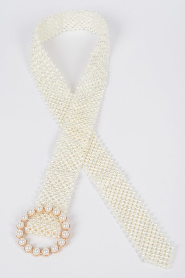 Pearl Beads Belt with Faux Pearl Trim