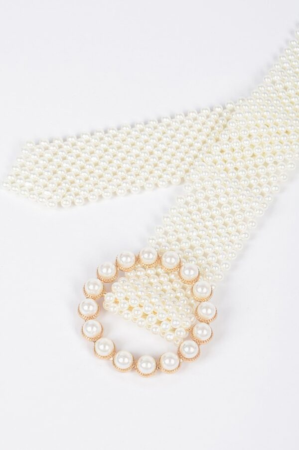 Pearl Beads Belt with Faux Pearl Trim