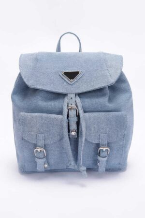 Compact Denim Double-Pocket Backpack – Classic Blue