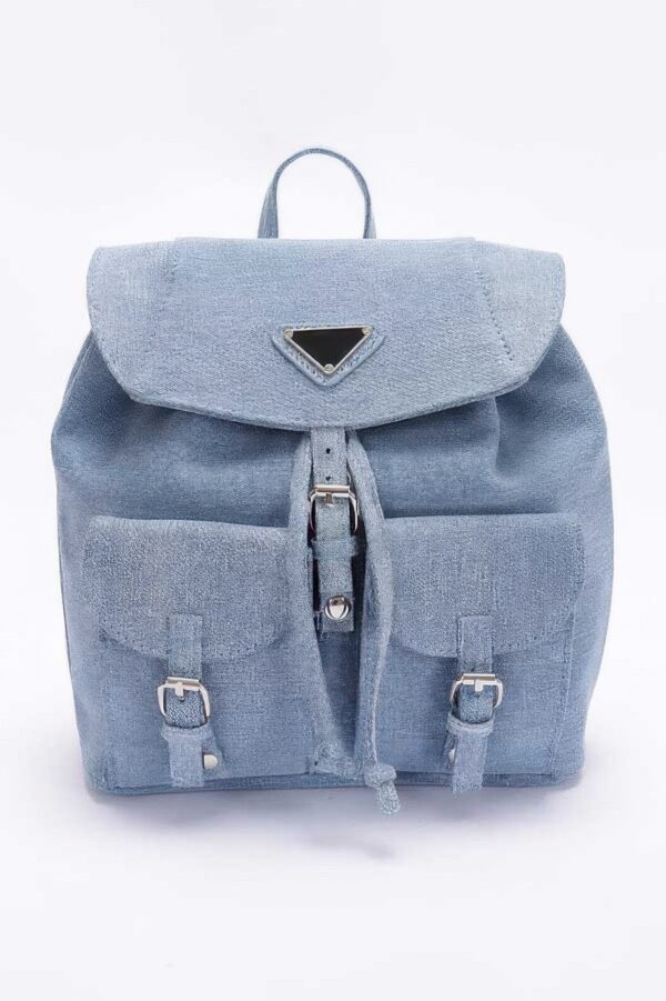 Compact Denim Double-Pocket Backpack – Classic Blue