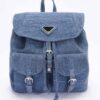 Compact Denim Double-Pocket Backpack – Classic Blue