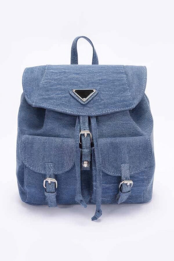 Compact Denim Double-Pocket Backpack – Classic Blue