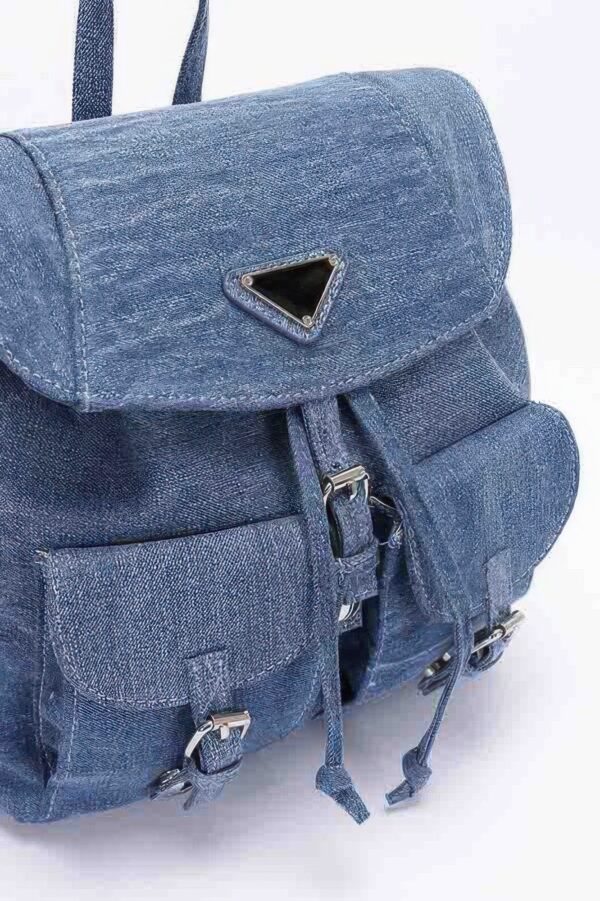 Compact Denim Double-Pocket Backpack – Classic Blue