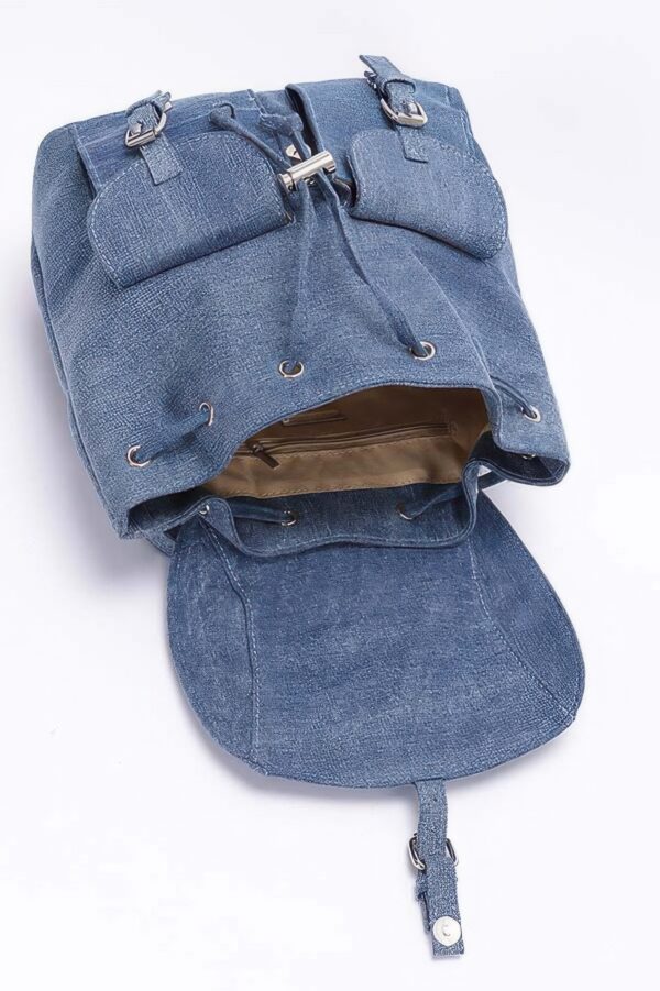 Compact Denim Double-Pocket Backpack – Classic Blue