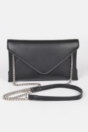 Faux Leather Envelope Clutch – Small Chain Strap